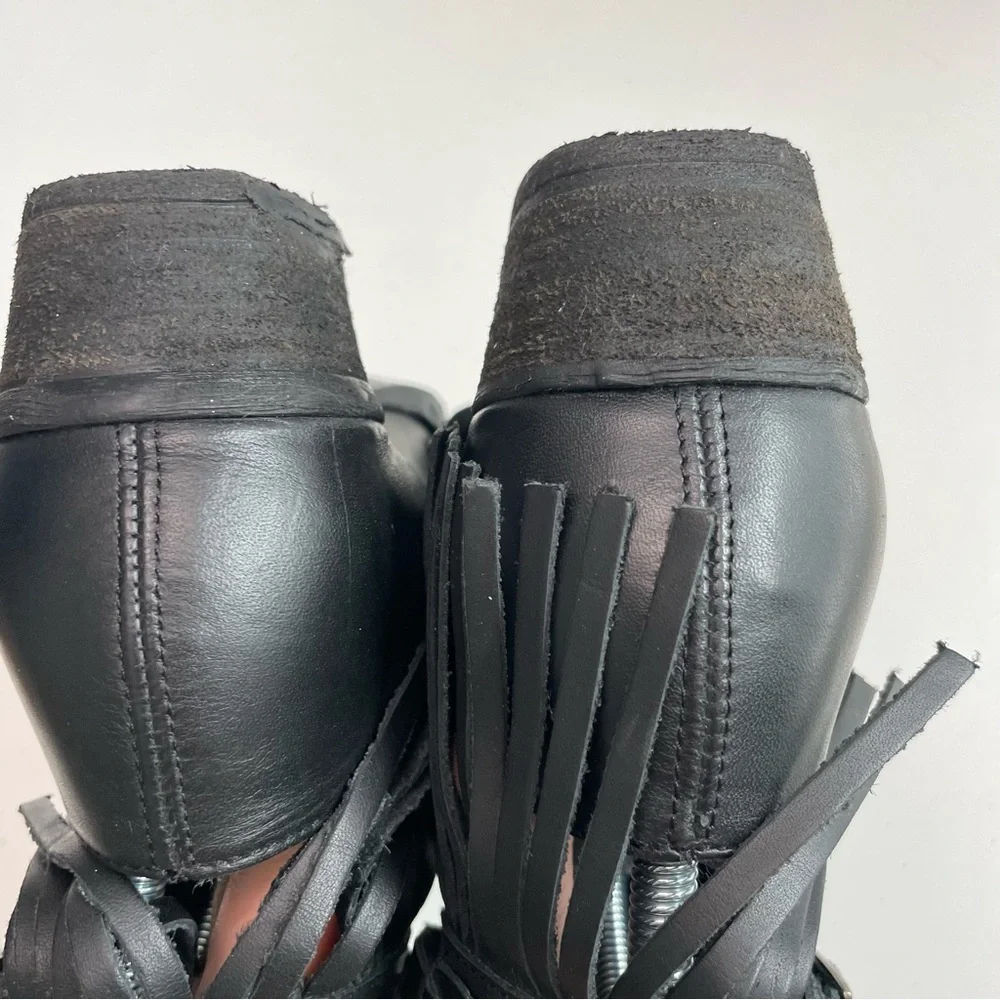 Harley Davidson Boots Amory Heeled Leather Ankle Fringe Buckle Braided Black - Picture 9 of 16